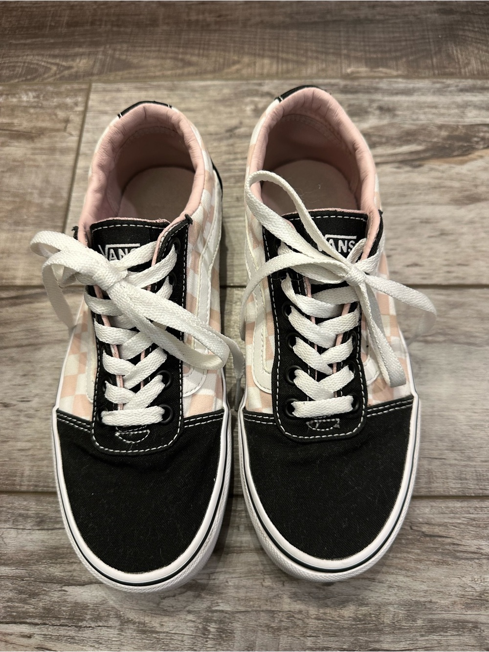 Vans Pink and Black Checkerboard Old Skool Sneakers